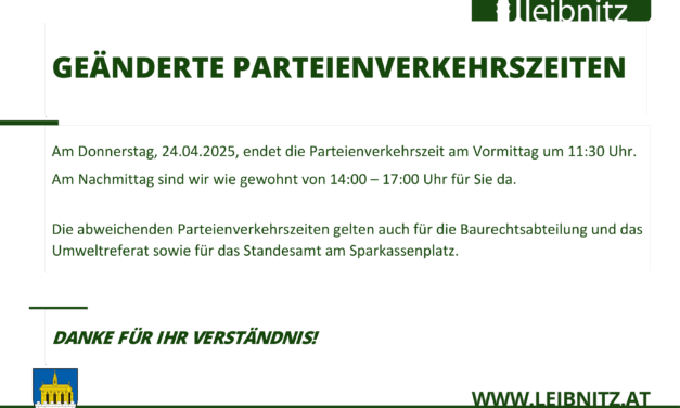 Abweichende Parteienverkehrszeiten im Rathaus