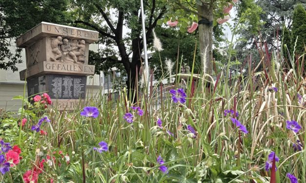 Blumenmeer rund um das Kriegerdenkmal am Hauptplatz