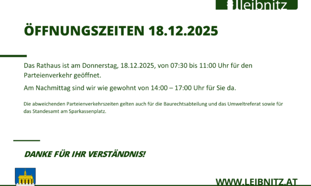 Abweichende Parteienverkehrszeiten im Rathaus