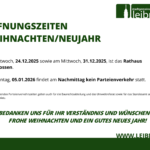 Abweichende Parteienverkehrszeiten im Rathaus