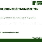 Abweichende Öffnungszeiten im Rathaus