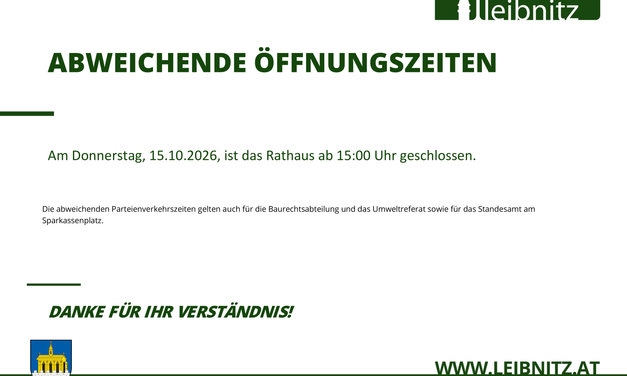 Abweichende Öffnungszeiten im Rathaus
