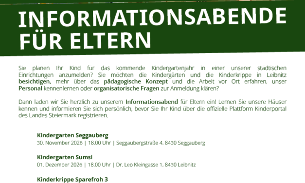 Informationsabende für Eltern in den städtischen Kindergärten und in der Kinderkrippe Leibnitz